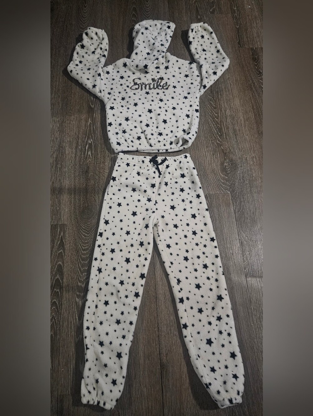 Lily Bleu White Hooded Puffer Set with Black Star Print